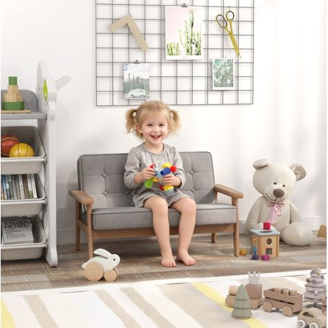 Canapé enfant 2 places 77x42x48 cm bois tissu gris HAVRYA (1/4)