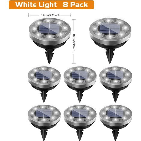 (8 lampes solaires de sol blanches) IP65 étanches - Éclairage LED encastré au sol avec allumage/extinction automatique pour jardin, terrasse et patio. (1/5)
