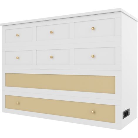 Cama abatible 140 x 200 cm con cajón, estante en cabecero, USB y enchufe, blanca, sin colchón (1/5)