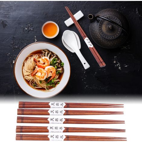 Lot de 5 paires de baguettes en bois, résistantes et fabriquées à la main, pour fondue chinoise à la maison ou au restaurant. Longueur : 23,6 cm (9,3 pouces). (1/5)