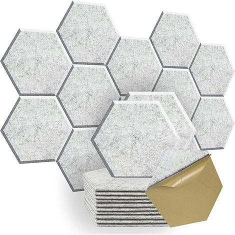 Panneaux acoustiques auto-adhésifs mousse acoustique insonorisants hexagonaux isolation 12pcs Gris Clair (1/5)