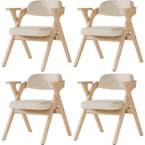 Set de 4 sillas de comedor plegables de madera y lino beige con reposabrazos MODENUIT (1/5)