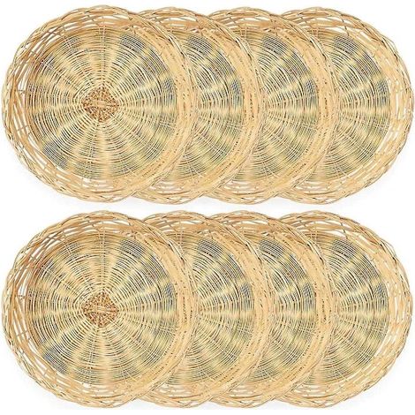 Lot de 8 porte-assiettes en bambou, 25 cm, paniers réutilisables et faits main pour assiettes plates. (1/4)