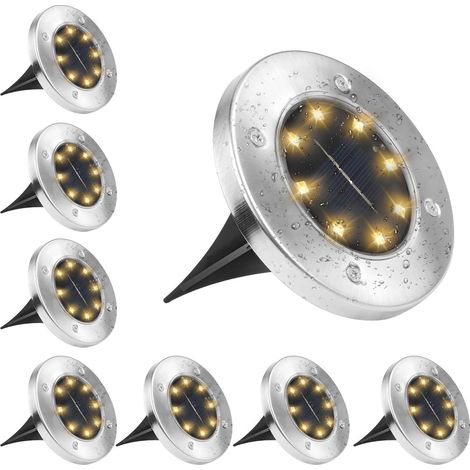 MINKUROW Luce Solare Per Esterni Bianco Caldo 3500k 8 Pezzi Impermeabile Ip65 Lampada Solare Da Incasso Faretto Per Percorso Giardino Terrazza Cortile Prato (1/5)