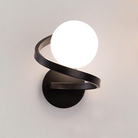 Applique Murale Interieur LED, Applique Murale Verre, Lampe Boule Verre, Lampe Boule Design Spirale, Applique Art Deco, Applique Murale Interieur Vintage pour Salon/Chambre/Chevet (Noire) [Classe éner (1/5)