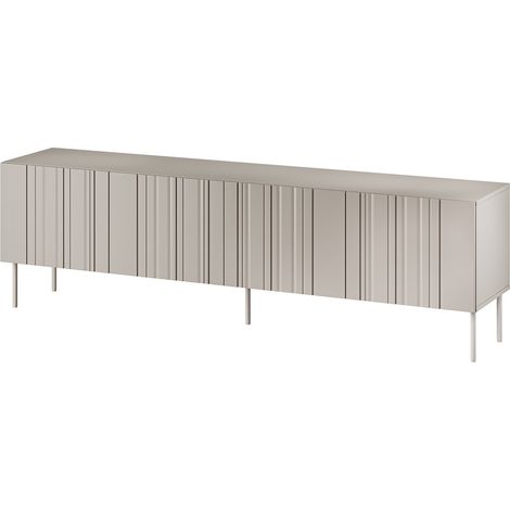 Meuble TV Sospiro, buffet de salon avec quatre portes battantes et quatre compartiments intérieurs, surélevé du sol, 201x42 h60 cm, beige (1/4)