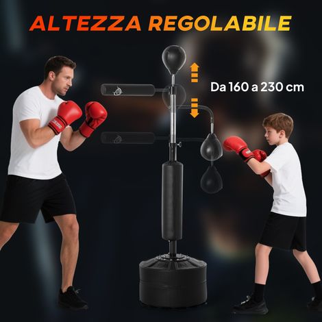 Saco de boxeo independiente 4 en 1 con 2 pelotas de velocidad, barra de soporte de 360°, altura ajustable de 160 a 230 cm, color negro. (1/4)