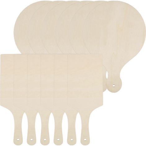 Set mit 12 Mini-Schneidebrettern aus Holz mit Griff, unbehandelte Bretter zur Küchendekoration. (1/5)