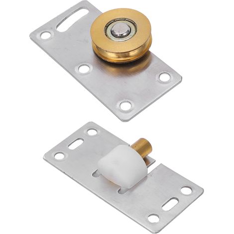 Lot de 2 roulettes coulissantes en laiton et acier inoxydable, poulies pour portes, placards et penderies (diamètre extérieur : 30 mm). (1/5)