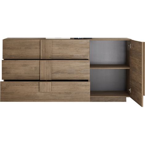 Credenza Minoprio, Madia un Ripiano, 3 Cassetti Made in Italy, Un'anta, 182x44x90h cm Marrone Rovere