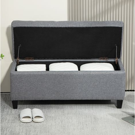 Banc coffre rembourré avec rangement, 100 x 40 x 44 cm, gris clair DESVIAE (1/5)