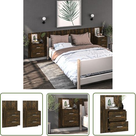 The Living Store Wand-Nachttische 2 Stk. Räuchereiche - Wandregal - Wohnzimmer Deko - Holzregale - Regal Design - Nachtkästchen (1/5)
