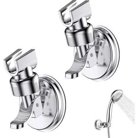 2 Pièces Support Douchette Ventouse, Support de Douche à Rotation 360 °, Support de pomme de douche réglable amovible, Convient pour la salle de bain de l'hôtel, pas besoin de percer (Argent)