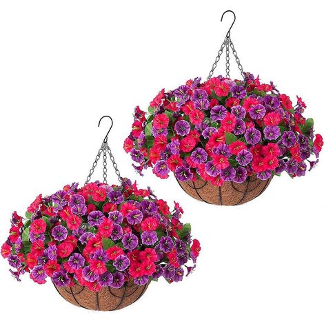 Fleurs artificielles suspendues avec panier – Résistantes aux UV – pour porche ou terrasse – Lot de 2 (1/5)