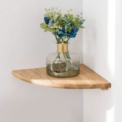 Etagère D'angle Flottante - Chêne Rustique - 30 Cm - Extrémité Arrondie - Pour Salle De Bain - 1 Pièce (1/4)