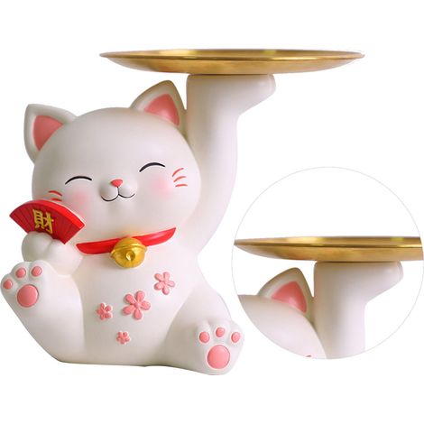 Ornement de porche léger et luxueux de haute qualité, ornement de rangement, décoration de bureau pour salon, chat porte-bonheur 22 x 17 x 18,5 cm / 8,7 x 6,7 x 7,3 pouces
