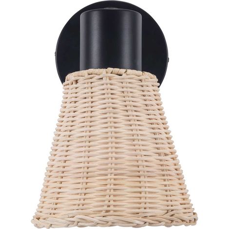 Nature plafón negro y rattan natural para bombilla E27
