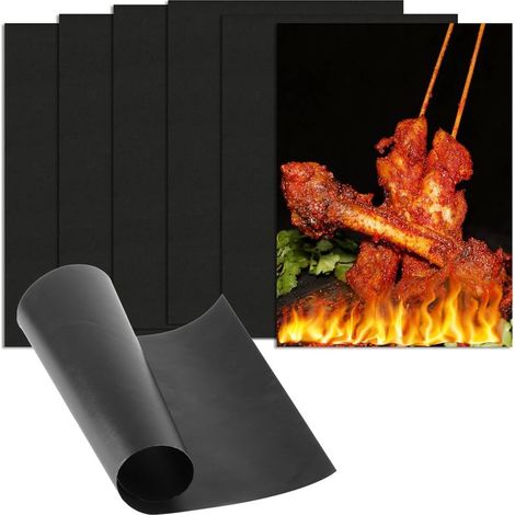 6 Pcs Tapis de Cuisson Barbecue, 40x30CM Tapis de Grille Barbecue, Tapis BBQ Anti-Adhérent Reutilisable, Feuille de Cuisson Four Accessoires Barbecue Electrique Barbecue à Gaz Charbon Electrique (1/5)