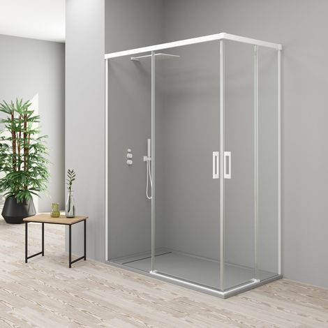 BATHME NIXON Mampara Ducha Rectangular 2Fijos+2Correderas Blanco - Medida: 90x100 cms - ref: YA15090200+YA14100200 (1/2)