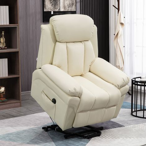 Fauteuil de Relaxation électrique Fauteuil releveur inclinable avec Repose-Pied Ajustable revêtement synthétique Crème (1/5)