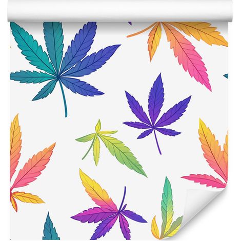 Papier peint à motifs de feuilles de chanvre colorées, blanches et bleues, pour salon et chambre, 50 x 1000 (1/5)