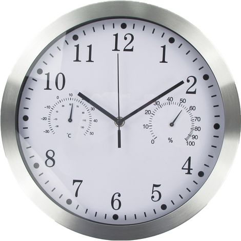 Horloge murale ronde rétro étanche d'intérieur/extérieur avec thermomètre, horloge à quartz, décoration pour la maison/terrasse, 6708 - Horloge de température et d'humidité - Blanche