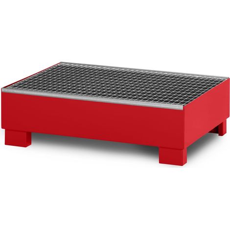 RR Industrietechnik Auffangwanne aus Stahl für 2x 200 Liter Fass mit Gitterrost RAL 3000 feuerrot
