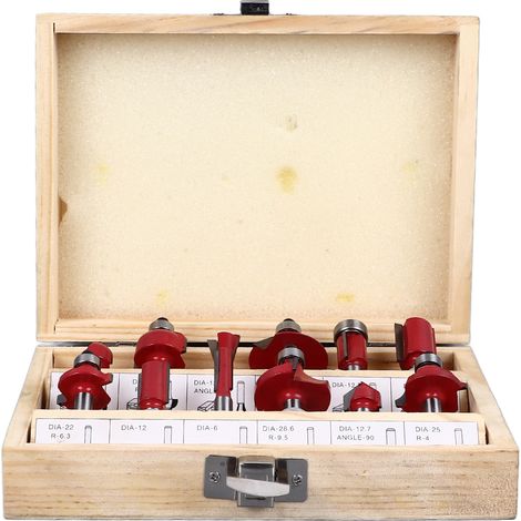 Lot de 12 fraises à bois en carbure bout rond R6.35mm chanfrein R6.35mm queue droite 12.7mm 45° 32mm affleureuse 16mm droite 12mm 6mm gorge R9.5mm queue droite 90° V R4mm ogee romain boîtier pin clé h (1/5)