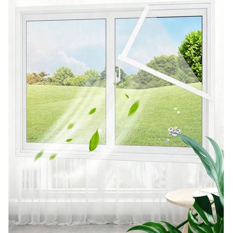 Moustiquaire de fenêtre universelle autocollante avec fixation Velcro réutilisable et découpable pour protéger contre les moustiques mouches insectes et oiseaux 150 x 130 cm blanche (1/5)