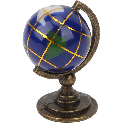 Maison miniature 1:12 avec globe terrestre - Jouet éducatif décoratif pour enfants - Modèle réduit avec base cuivre et sphère bleue (1/5)