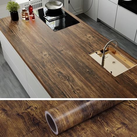 Papier Peint Imitation Bois Brun 60 cm x 900 cm Stickers Effet Bois Papier Adhésif pour Meuble Autocollant Meuble Cuisine Papiers Peints Adhesif Mural Salon Chambre Armoire (1/5)