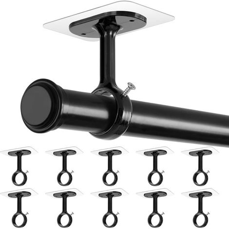 Supports de tringle à fixation plafond sans perçage – Lot de 10 crochets adhésifs robustes et réglables, pour tringles jusqu’à 3 cm, adaptés aux rideaux et placards (1/5)