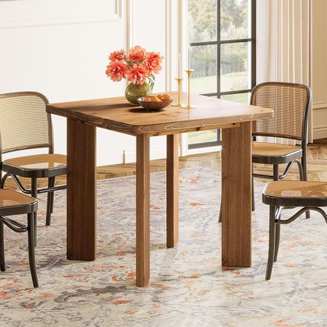 Tribesigns Square Dinning Table for 4 People, 80 cm Solid Wood Small Kitchen Table with Sturdy Legs for Kitchen, Dinning Room, Living Room, Small Space, Farmhouse, Rustic Brown