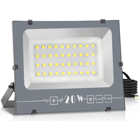 1 Projecteur Led 20W 2000LM Blanc Chaud IP66 Aluminium Pour Jardin Cour (1/5)