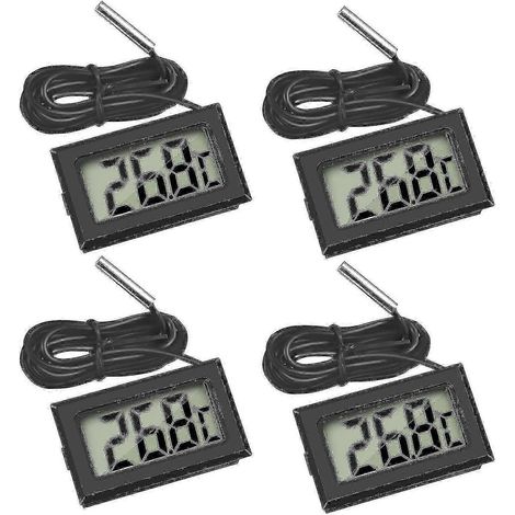 Thermomètre numérique LCD 25-26 x 4 avec sonde externe pour réfrigérateur, congélateur et aquarium (4 x noir) (1/4)