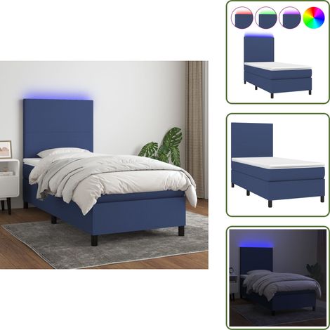 Cama azul - vidaXL Cama box spring colchón y luces LED tela azul 80x200 cm - Cama con tira LED