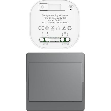 gris Kit d'interrupteur cinétique sans fil auto-alimenté interrupteurs de lumière télécommandés RF interrupteur cinétique sans fil sans pile interrupteurs radio sans fil (Gray 1Gang 1V1 EU) (1/5)