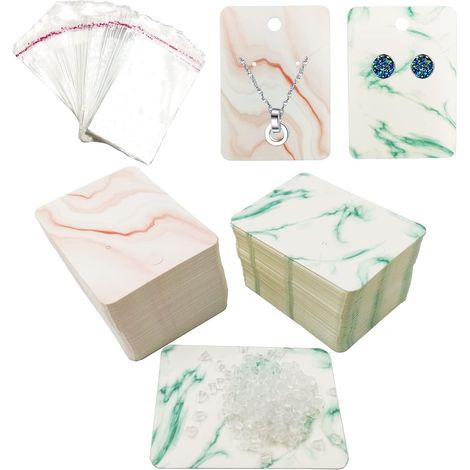 Pack of 200 Kraft Paper Earring Display Cards for Packaging Necklaces Earrings Jewellery Display (Green, Pink) (1/5)