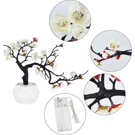 Fleur de prunier artificielle en soie avec vase en céramique - Décoration pour maison, bureau, salon et jardin (rouge) (1/5)