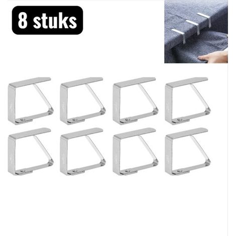 Lot de 8 pinces à nappe en acier inoxydable – Pinces robustes extra larges pour pique-nique, terrasse et repas en extérieur – Argent (1/5)