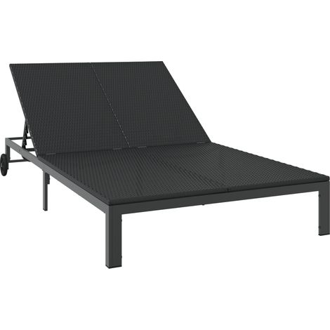 Vidaxl – Transat en poly rotin noir – Cadre en acier robuste – Dossier réglable pour confort – Mobilier d'extérieur moderne