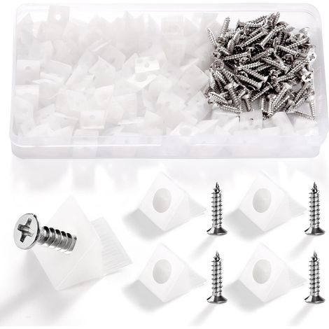 100 Pièces Cales de Réparation de Tiroir, Cales en Plastique pour Meuble Tiroir, Fixation Etagere Armoire Fond de Tiroir Réparer Les Cales, avec 100 Pièces Vis, 14 13 9.3mm (Blanc) (1/5)