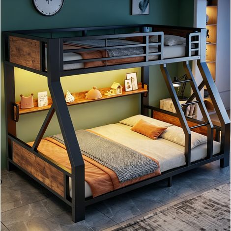 Litera 90x200/140x200 de metal y madera negra con LED, sin colchones – MEUBLIV (1/5)