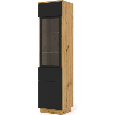 MOBILE COLONNA CREDENZA VETRINA SOGGIORNO AURA 37x33x144 ROVERE NERO OPACO (1/5)