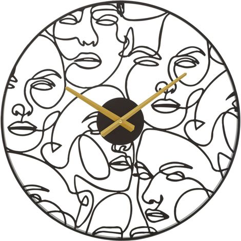 Horloge Murale en Métal "Faces" 50cm Noir (1/5)
