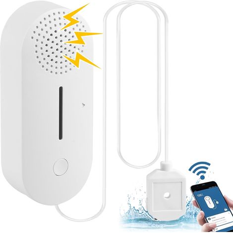 Wassermelder mit WLAN-Alarm und Wasserstandssensor, batteriebetriebener 100 dB lauter Wassersensor, kompatibel mit der Tuya Smart Life App, für Küchen, Keller, Waschbecken, Böden