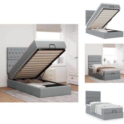 Cadre de lit ottoman et matelas gris clair 90x190 cm tissu - Cadre De Lit Ottoman - Cadres De Lit Ottomans - Cadre De Lit - Cadre De Lit Avec Rangement (1/5)