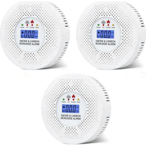3 détecteurs de fumée et de monoxyde de carbone combinés (piles non incluses) pour installation sans fil (piles non incluses) (1/5)