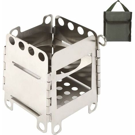 Réchaud de camping portable, mini réchaud à bois pour la survie en plein air, la cuisine, les pique-niques, la chasse, en acier inoxydable (1/4)