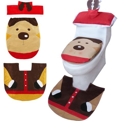 Set De 3 Accessoires De Salle De Bain Noel - Couvre-Abattant Toilette - Tapis - Couvre-Citerne Avec Boite A Mouchoirs - 43x35 cm 54x54 cm 45x14 cm (1/5)